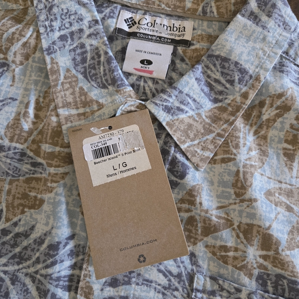 Columbia Sportswear Beecher Island Hawaiian Shirt Men's Short Sleeve Leaf Print - Picture 7 of 8